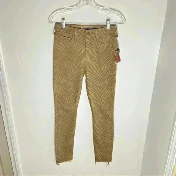 NEW MOTHER The Looker Ankle Fray Jeans Sweet Stripes Animal Print Denim Bohemian - Picture 4 of 10